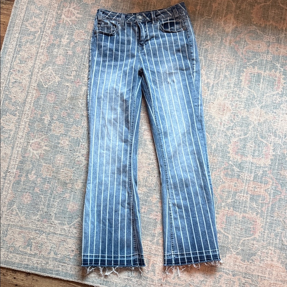 Rock & Roll Cowgirl Blue Striped Flare Jeans